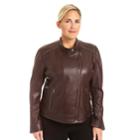 Plus Size Excelled Lambskin Studded Moto Jacket, Women's, Size: 1xl, Dark Red