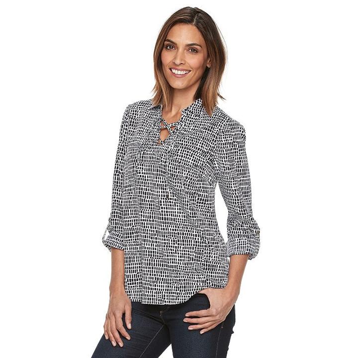 Women's Croft & Barrow&reg; Lace-up Blouse, Size: Medium, White