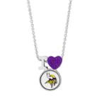 Sterling Silver Crystal I Love Minnesota Vikings Team Logo Heart Pendant, Women's, Purple