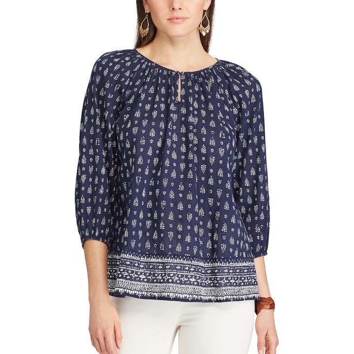 Women's Chaps Printed Georgette Blouse, Size: Medium, Light Blue