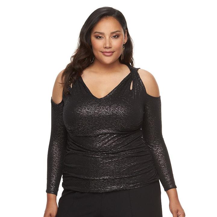 Plus Size Jennifer Lopez Metallic Cold-shoulder Tee, Women's, Size: 3xl, Black