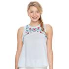 Juniors' So&reg; Embroidered Pom-pom Hem Tank, Teens, Size: Large, Light Blue