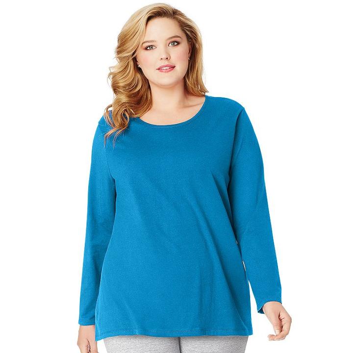 Plus Size Just My Size Long Sleeve Relaxed Crew Tee, Women's, Size: 4xl, Med Blue