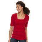 Women's Croft & Barrow&reg; Squareneck Elbow Sleeve Tee, Size: Xs, Med Red
