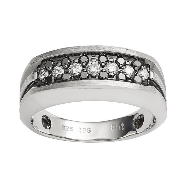 Sterling Silver 1/2-ct. T.w. Black And White Diamond Ring - Men, Size: 12