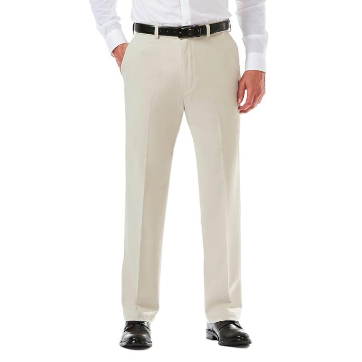 Men's Haggar&reg; Cool 18&reg; Pro Straight-fit Wrinkle-free Flat-front Super Flex Waist Pants, Size: 33x30, Lt Beige