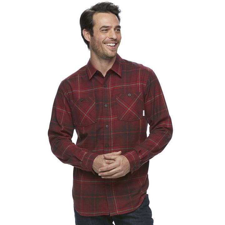 Men's Columbia Highland Home Classic-fit Plaid Flannel Button-down Shirt, Size: Xl, Dark Red