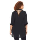 Plus Size Rock & Republic&reg; Lace-up High-low Shirt, Women's, Size: 0x, Black