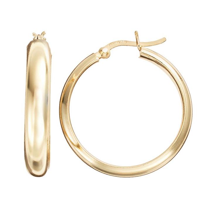 24k Gold Over Silver Hoop Earrings, Women's, Yellow