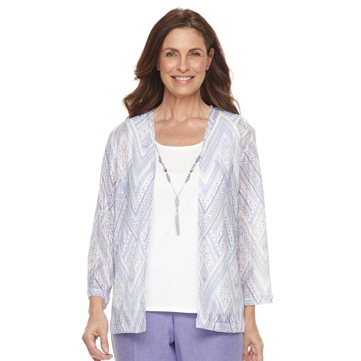 Women's Alfred Dunner Studio Zig-zag 3-pc. Cardigan & Cami Set, Size: Medium, Multi Zig Zag