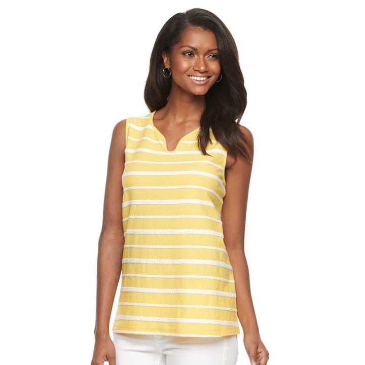 Women's Croft & Barrow&reg; Striped Jacquard Tank Top, Size: Xl, Gold