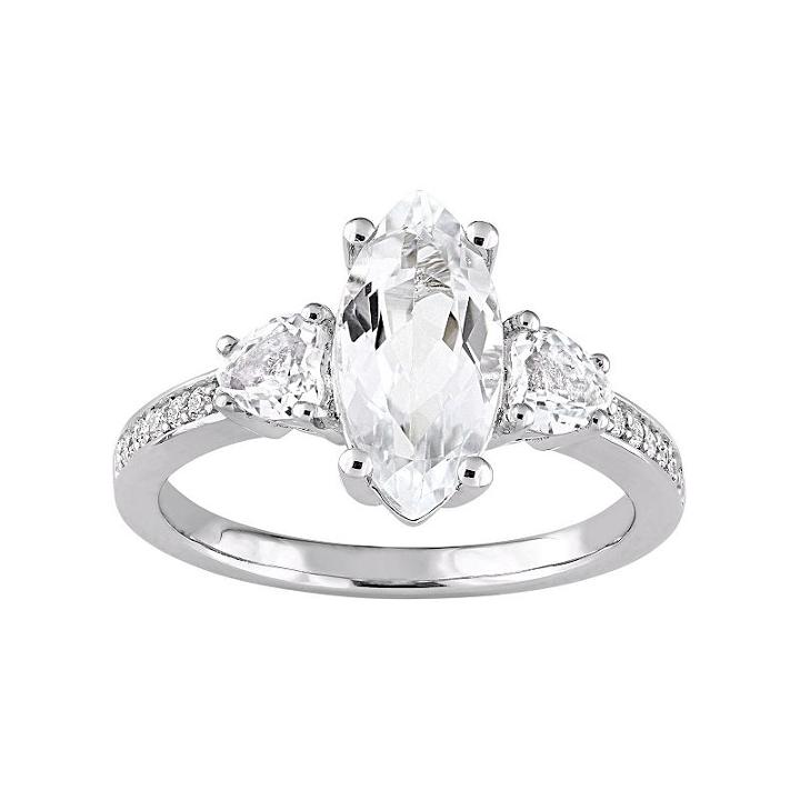 Sterling Silver White Topaz & 1/10 Carat T.w. Diamond Ring, Women's, Size: 6