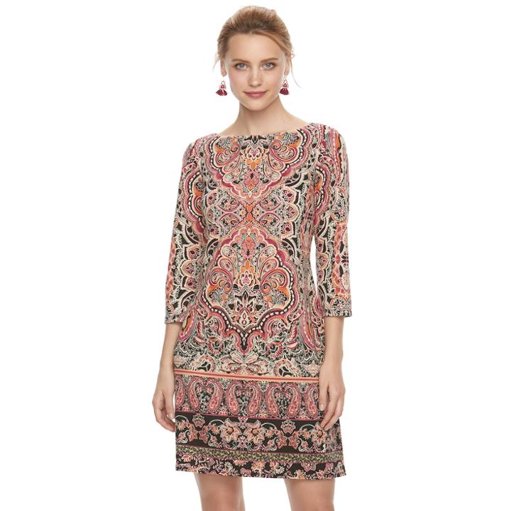 Women's Suite 7 Boatneck Shift Dress, Size: 10, Rust Multi