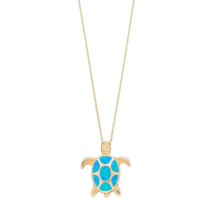 14k Gold Over Silver Lab-created Blue Opal Turtle Pendant, Women's, Size: 18