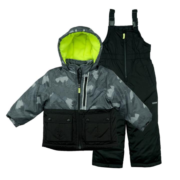 Baby Boy Oshkosh B'gosh&reg; Heavyweight Abstract Jacket & Bib Overall Snow Pants Set, Size: 12 Months, Black