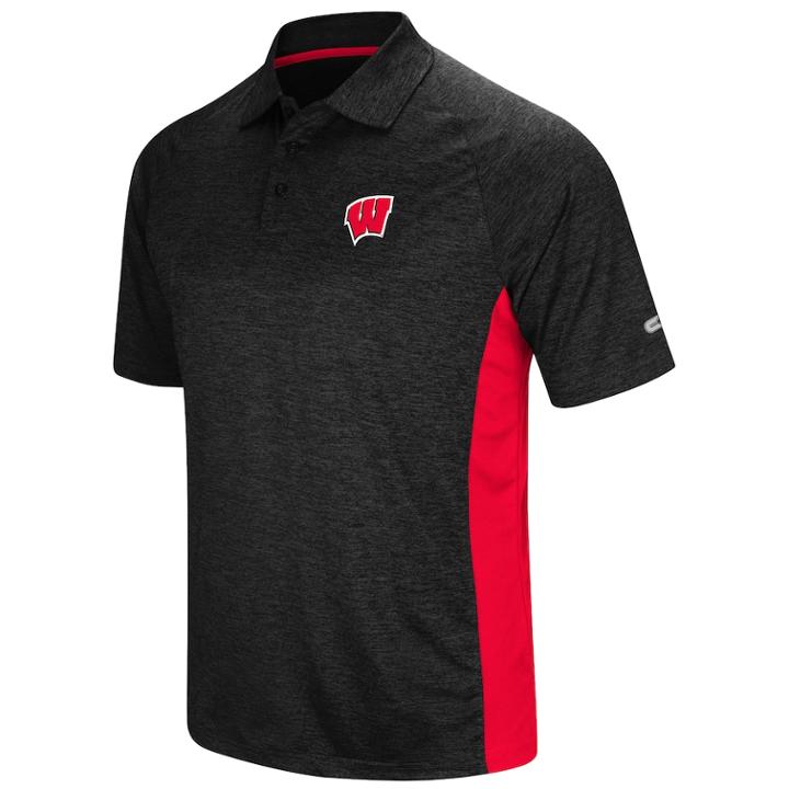 Men's Colosseum Wisconsin Badgers Wedge Polo, Size: Xxl, Black