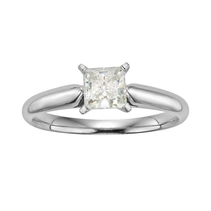 14k White Gold 3/4-ct. T.w. Igl Certified Princess-cut Diamond Solitaire Ring, Women's, Size: 9.50
