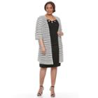 Maya Brooke, Plus Size Solid Sheath Dress & Striped Jacket Set, Women's, Size: 22 W, Oxford