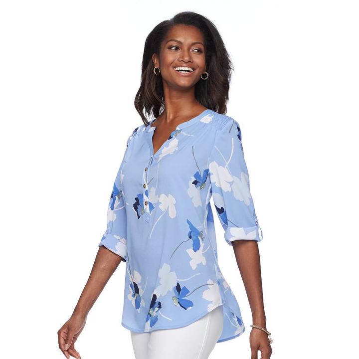 Women's Croft & Barrow&reg; Printed Crepe Woven Top, Size: Medium, Brt Purple