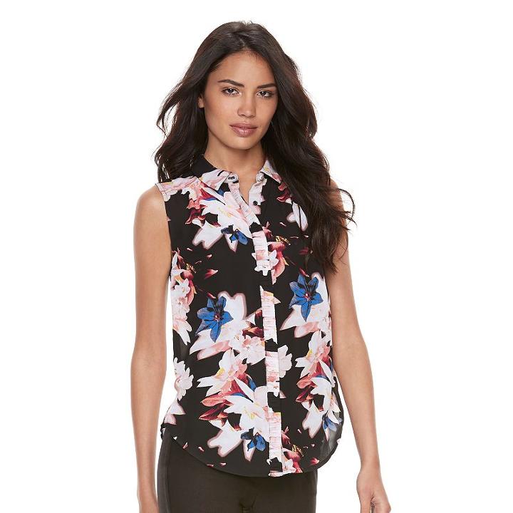 Women's Elle™ Print Chiffon Blouse, Size: Medium, Black