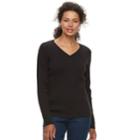 Petite Croft & Barrow&reg; Essential Cable Knit V-neck Sweater, Women's, Size: S Petite, Black