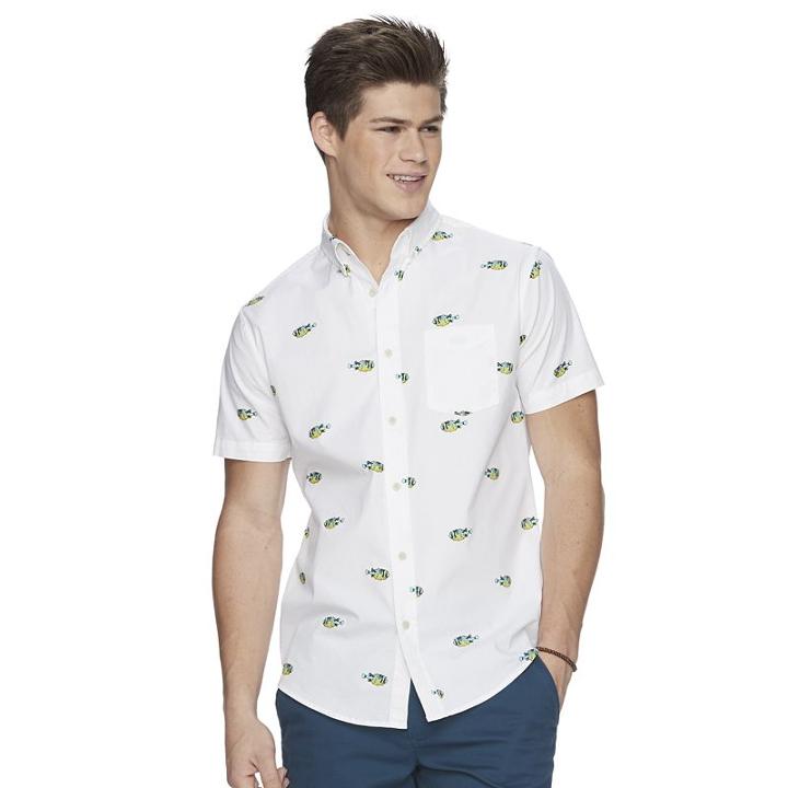 Men's Urban Pipeline&reg; Maxflex Print Button-down Shirt, Size: Large, Black