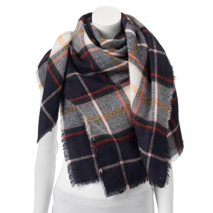 Apt 9&reg; Pop Color Checker Plaid Square Blanket Scarf, Women's, Blue Other