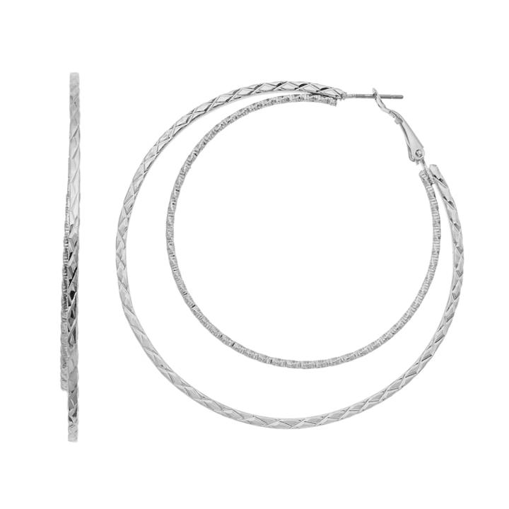 Double Iron Nickel-free Hoop Earrings, Women's, Silver