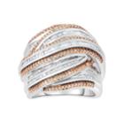 Sterling Silver 1 Carat T.w. Champagne & White Diamond Multi Row Ring, Women's, Size: 9, Brown