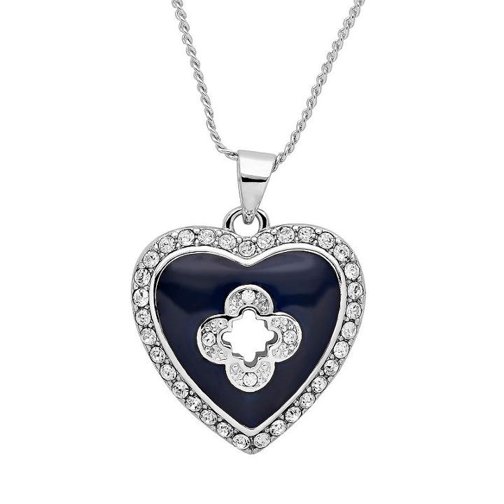 Marie Claire Jewelry Crystal Silver Tone Heart Pendant Necklace, Women's, Size: 17, Navy