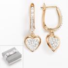 14k Gold-bonded Sterling Silver Crystal Heart Charm U-hoop Earrings, Women's, White