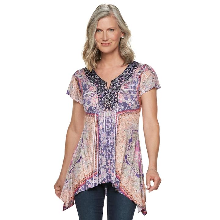 Women's World Unity Crochet Shark-bite Hem Top, Size: Medium, Purple