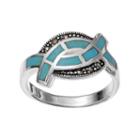 Silver Luxuries Simulated Turquoise Crossover Ring, Women's, Size: 7, Grey