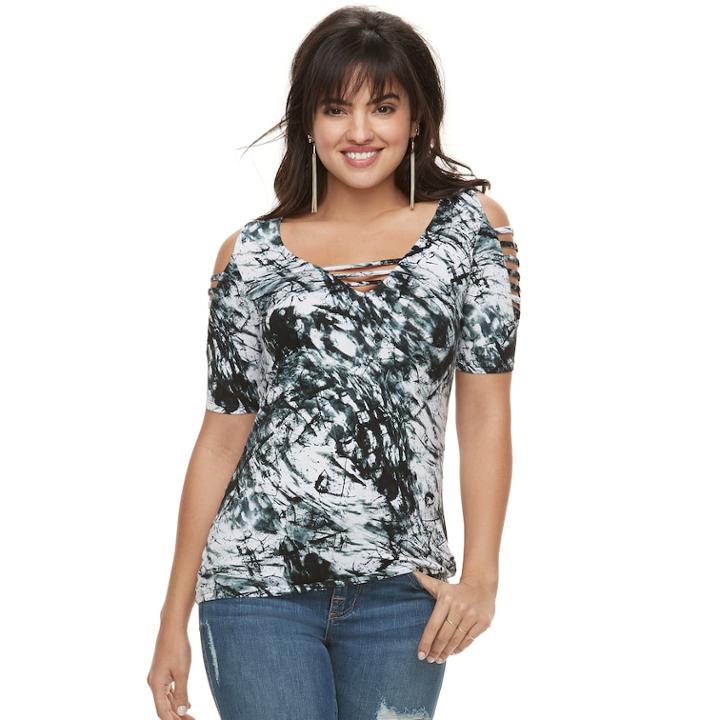 Women's Rock & Republic&reg; Strappy Cold-shoulder Tee, Size: Xl, Light Grey