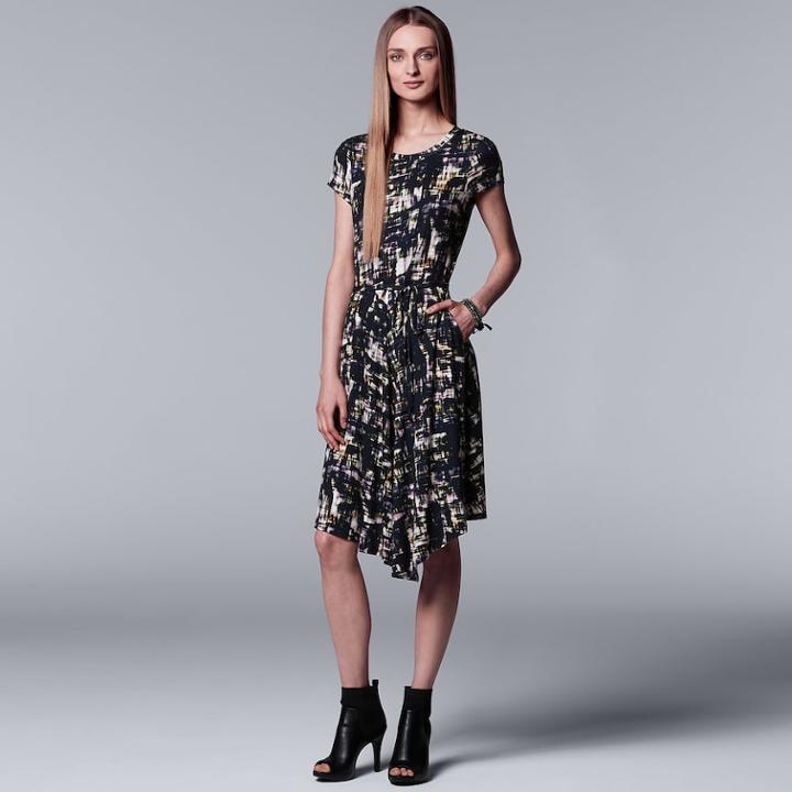Women's Simply Vera Vera Wang Print Asymmetrical T-shirt Dress, Size: Medium, Oxford