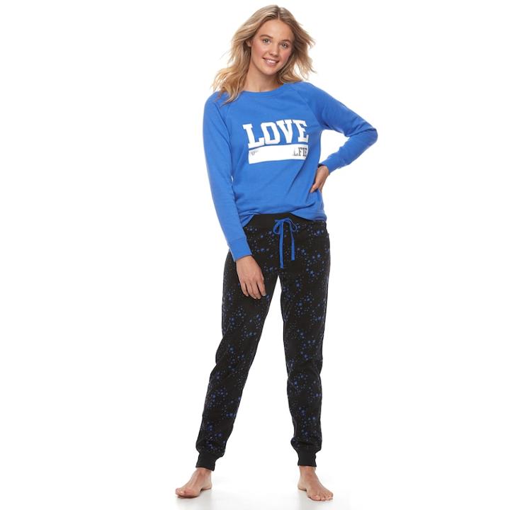 Juniors' So&reg; Microfleece Raglan Jogger Set, Teens, Size: Large, Blue