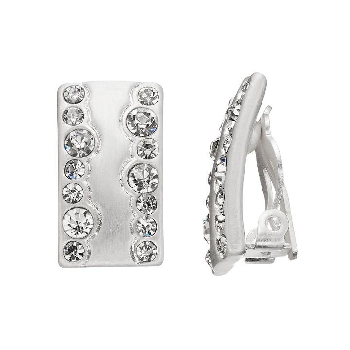 Dana Buchman Wavy Simulated Crystal Nickel Free Clip On Bar Earrings, Women's, Silver