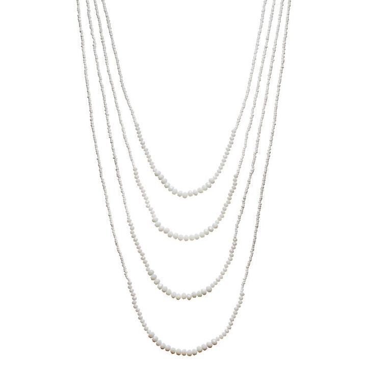White Seed Bead Layered Necklace, Women's, Natural