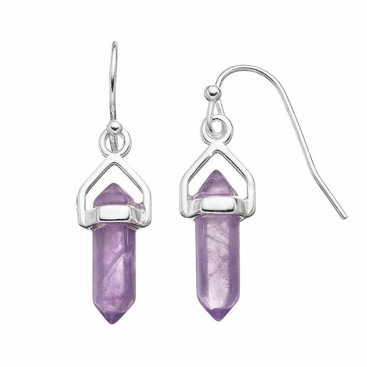 Healing Stone Silver Plated Amethyst Crystal Drop Earrings, Women's, Purple