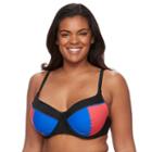 Plus Size Pink Envelope Bust Enhancer Colorblock Bikini Top, Women's, Size: 3xl