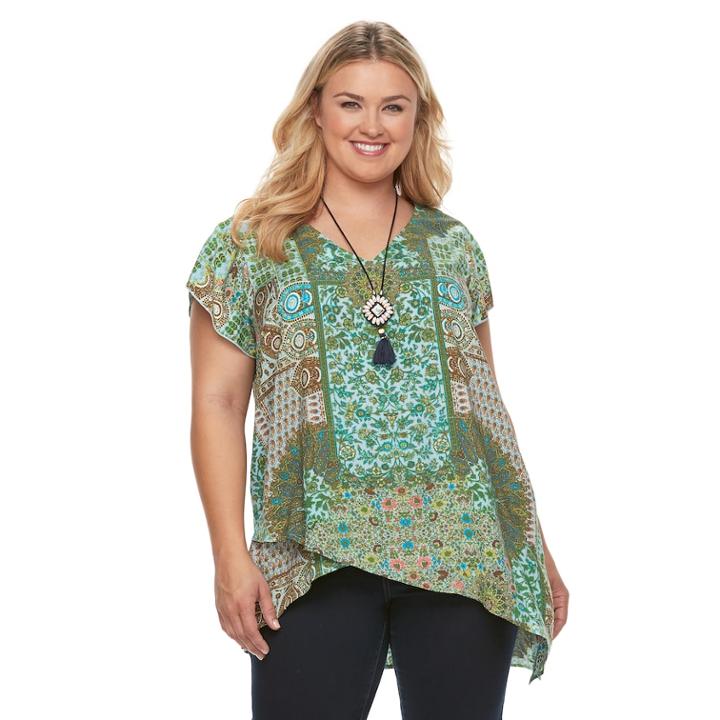 Plus Size World Unity Asymmetrical Necklace Top, Women's, Size: 0x, Dark Green