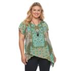 Plus Size World Unity Asymmetrical Necklace Top, Women's, Size: 0x, Dark Green