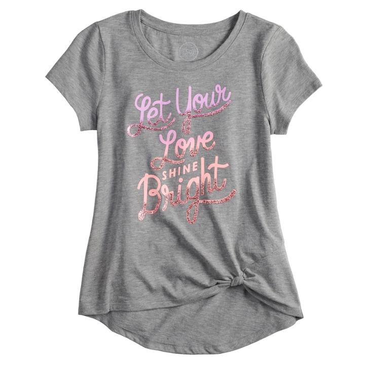 Girls 7-16 So&reg; Knot Front Graphic Tee, Size: 12, Light Grey