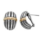 Two Tone Sterling Silver Textured Semi-hoop Earrings, Women's, Grey