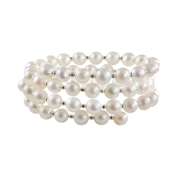 Sterling Silver Freshwater Cultured Pearl Coil Bracelet, Women's, White