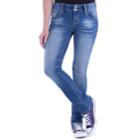 Juniors' Amethyst Double Button Baby Bootcut Jeans, Teens, Size: 7, Dark Blue