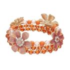 Peach Flower Beaded Stretch Bracelet Set, Women's, Pink Other