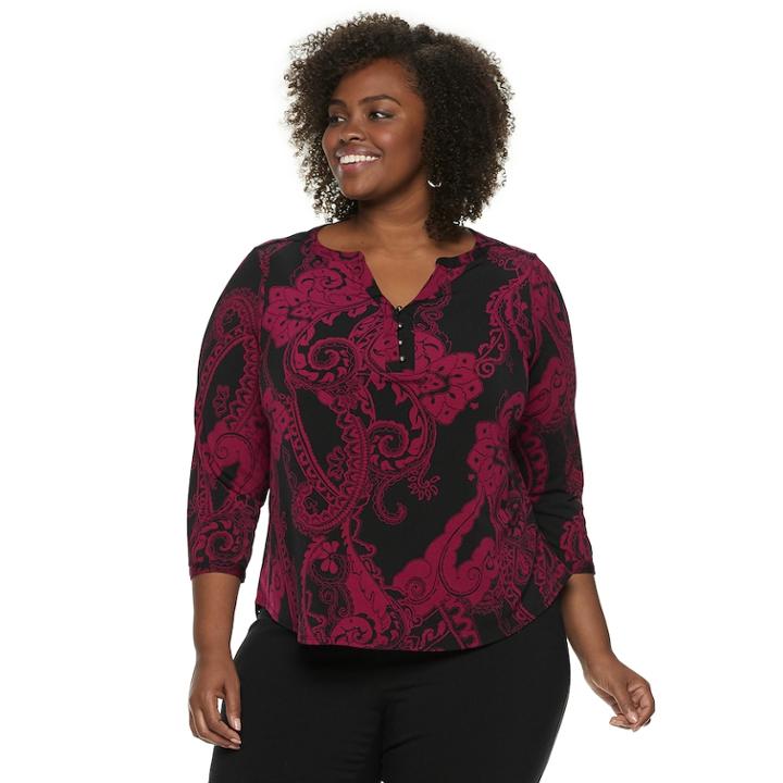 Plus Size Dana Buchman Knit Henley Top, Women's, Size: 3xl, Dark Red