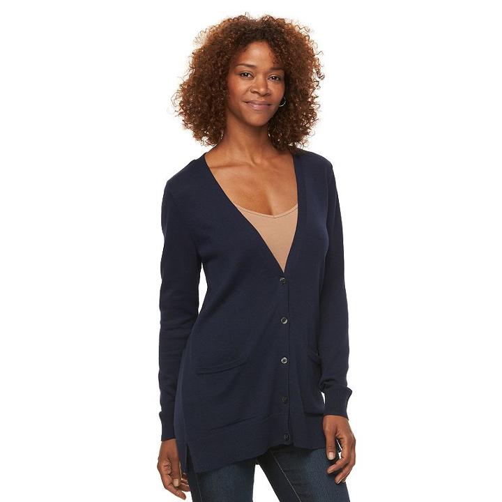 Women's Croft & Barrow&reg; Solid Boyfriend Cardigan, Size: Small, Blue