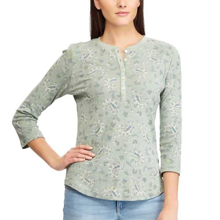 Women's Chaps Velvet Trim Henley, Size: Medium, Green